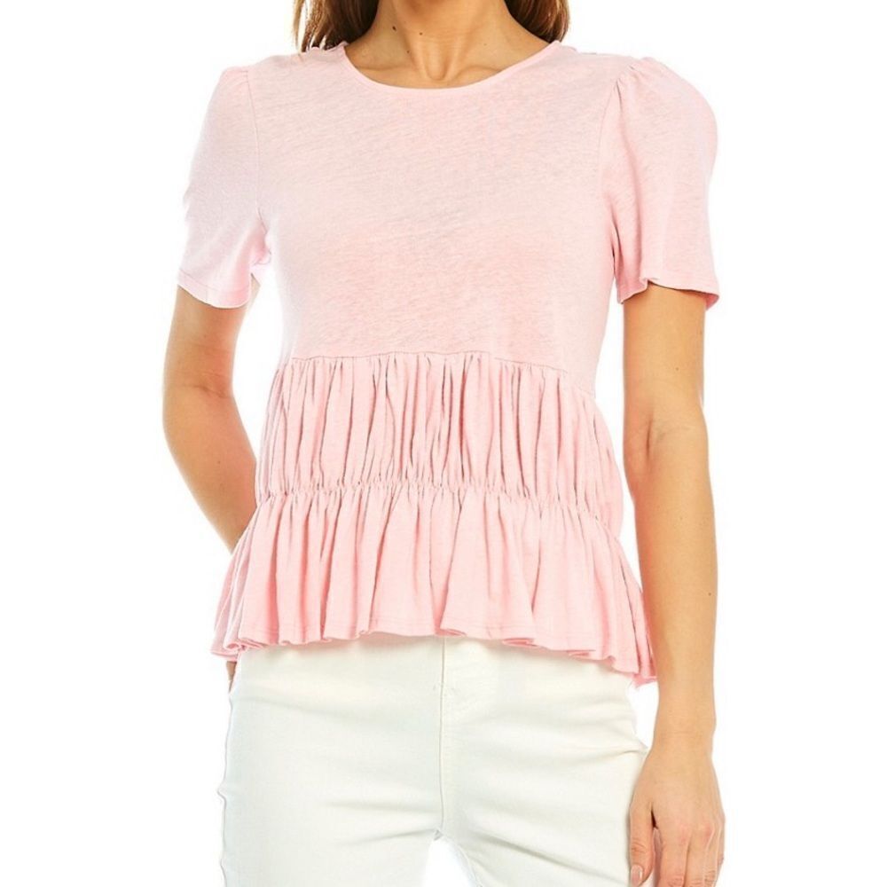 Chelsea & Violet Linen Short Sleeve Ruffle Top